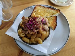 Sheffield relish Mac 'n' cheese with added mushrooms at Tigs Bagel & Coffee House in Sheffield