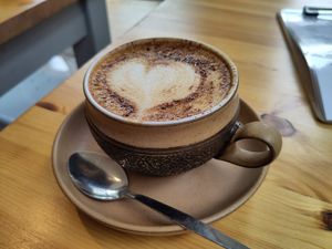 Oat milk cappuccino at Tigs Bagel & Coffee House in Sheffield