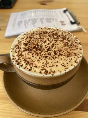 Cappuccino with soy milk   at Tigs Bagel & Coffee House in Sheffield