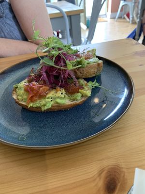 Smashed avocado   at Tigs Bagel & Coffee House in Sheffield