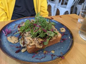 Mushrooms on toast at Tigs Bagel & Coffee House in Sheffield
