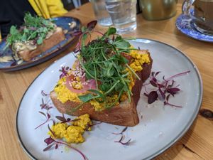 Tofu on toast at Tigs Bagel & Coffee House in Sheffield