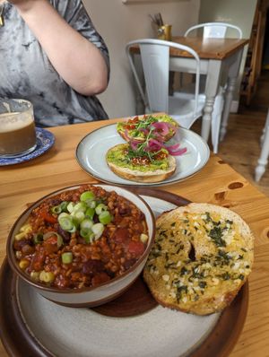 Vegan dishes at Tigs Bagel & Coffee House in Sheffield
