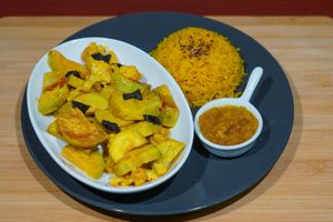 pseudo fish curry at Vege House in Belgrade