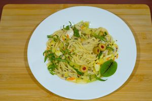 White pasta at Vege House in Belgrade