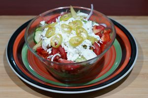 Sopska (tradicional) salad at Vege House in Belgrade