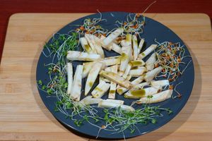 Celery fries with cold pressed Pumpkin oil at Vege House in Belgrade