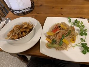 Fried Tofu in tamarind sauce with fried rice noodles. #Veganuary at Pumpernickel Coffee Shop in Dumfries