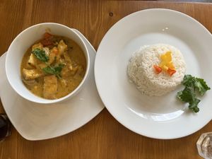 tofu and mushroom Thai curry😄  at Pumpernickel Coffee Shop in Dumfries