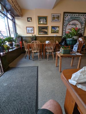 Inside (couldn't get more as lots of people inside) at Pumpernickel Coffee Shop in Dumfries