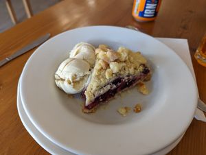 Berry crumble and ice cream, was absolutely delicious at Pumpernickel Coffee Shop in Dumfries