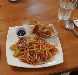 Fried dumplings and noodles at Pumpernickel Coffee Shop in Dumfries