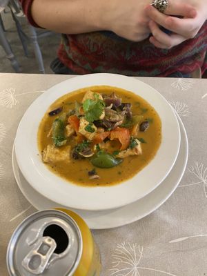 Tofu and mushroom curry served with rice   at Pumpernickel Coffee Shop in Dumfries