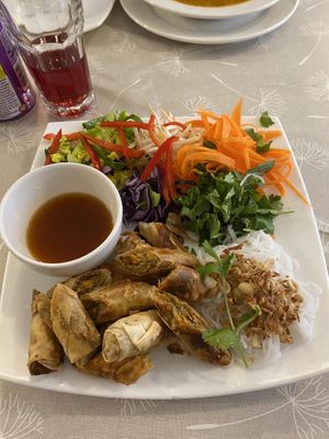 Spring rolls with rice noodles and salad  at Pumpernickel Coffee Shop in Dumfries