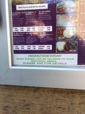 Menu board outside  at Rak Thai in Melrose