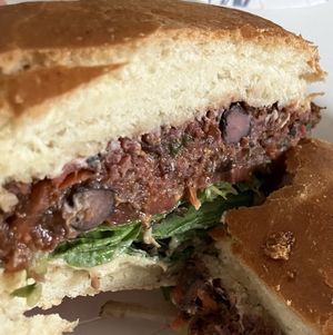 Black Bean Veggie Burger with avocado 🩷  at Open Door Tea in Stratford