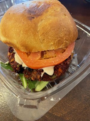 Black bean burger   at Open Door Tea in Stratford