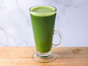 fresh squeezed green juice at Open Door Tea in Stratford