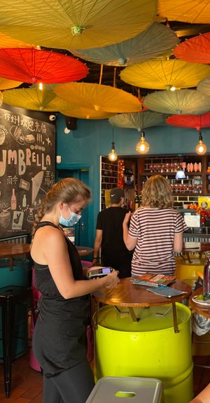 Interior bar and seating at Umbrella Asian Tapas in Galway
