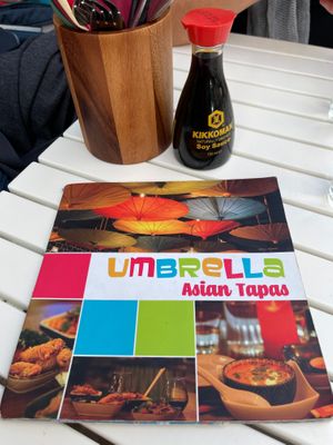 Some outdoor tables (3) and seating at Umbrella Asian Tapas in Galway