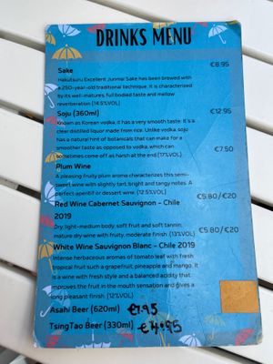 Drinks menu at Umbrella Asian Tapas in Galway