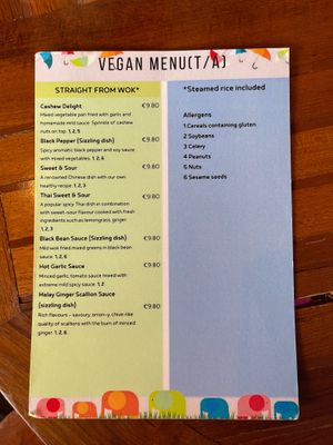 Vegan menu page 1 of 2 at Umbrella Asian Tapas in Galway