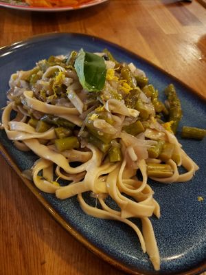 Tacconi with asparagus, onion, garlic & lemon zest. at Bell Pesto Cafè in Dublin