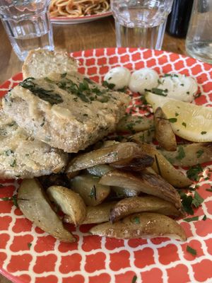almond breaded tofu with aioli and roasted potatoes (because polenta chips were out)  at Bell Pesto Cafè in Dublin