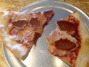 slices from a small Thunder and Lightning vegan pizza at Sizzle Pie - E Burnside in Portland