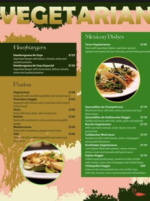 Vegetarian menu at Natura Restaurante in Cancun