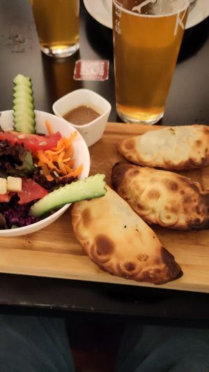 Vegan empenadas and salad at Klara Food Court in Basel