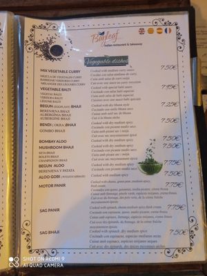Opciones vegetarianas y veganas at Bayleaf Indian in Tossa De Mar
