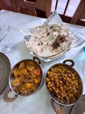 Bombay potatoes, Chana masala & roti  at Bayleaf Indian in Tossa De Mar