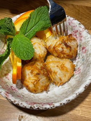 Sweet filled coconut rice balls at Udum in Cologne