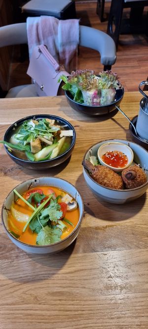 Summer rolls, pho, "chicken" drumsticks, coconut soup at Udum in Cologne