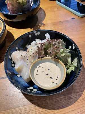 “Ha cao”: Steamed dumplings, filled with vegetables and soy beans, served with sesame sauce  at Udum in Cologne