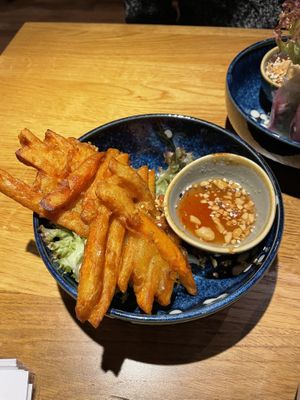 “Ho Tay Pancakes”: Sweet potato pancakes with lime chili sauce  at Udum in Cologne