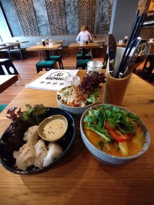Coconut soup, steamed dumplings and coconut salad♥️ beautiful and delicious  at Udum in Cologne