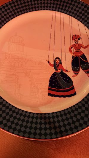 Even the dishes are beautiful.  at Mother India in Kristiansand