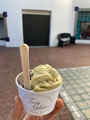 Vegan chocolate and pistachio gelato   at Tondi Gelato in Santa Barbara