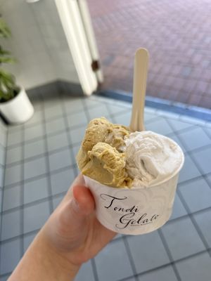 Vegan pistachio and coconutt  at Tondi Gelato in Santa Barbara