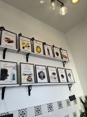 Vegan flavors on top row   at Tondi Gelato in Santa Barbara