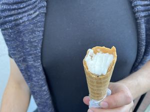 Key lime pie and lime flavor on a waffle cone (mostly eaten at the time of the photo )  at Tondi Gelato in Santa Barbara