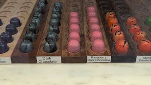 Raspberry dark chocolate bonbons at EJ Bonbons and Confections in Woodstock