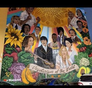 Outside mural at Mr. Natural - East Cesar in Austin