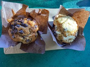 Banana chocolate chip and lemon blueberry muffins at Mr. Natural - East Cesar in Austin