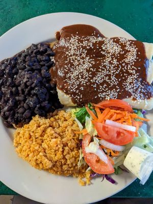 Vegan holy mole enchiladas at Mr. Natural - East Cesar in Austin