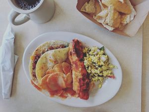 Monthly vegan brunch plate at Mr. Natural - East Cesar in Austin