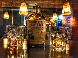 Ley Seca, 100% barley whisky.  at Luvina Vegan Bar in Mexico City