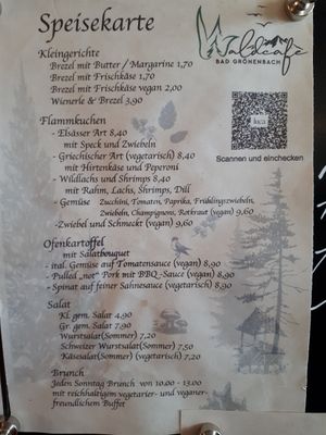 Speisekarte at Waldcafe in Bad Groenenbach